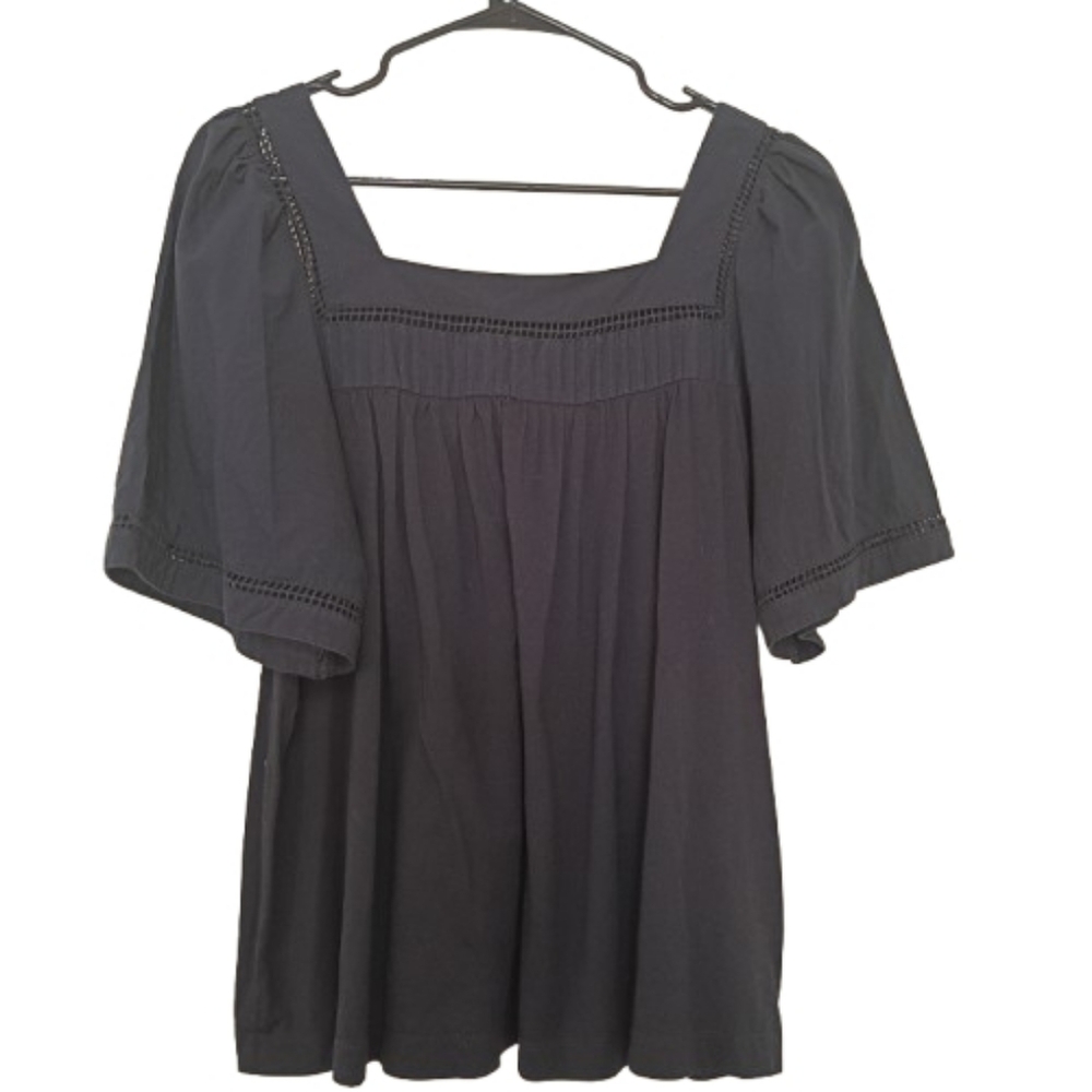 Elie Tahari Blue Eyelet Derail Puff Short Sleeve Flowy Modal Cotton Top M